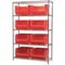 Bin Shelving Wire, 48 Inch Width, 18 Inch Depth, 8 Bins, Red