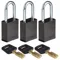 Lockout Padlock, Keyed Alike, Aluminum, Std Body Body Size, Steel, Std, Black, 3 Pack Size