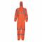 Hooded Disposable Coveralls, Tyvek 400, Light Duty, Serged Seam, High Visibility Orange