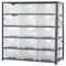 Container Storage System, Clear View, 6 Shelf, 18 x 36 x 75 Inch Size, 15 Bins