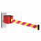 Retractable Belt Barrier, Magenta And Yellow Diagonal Stripe, Red, 25 ft Belt Length