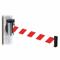 Retractable Belt Barrier, Red And White Diagonal Striped, Satin Stainless Steel
