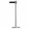 Barrier Post With Belt, Steel, Satin Chrome, 38 Inch Height, 2 1/2 Inch Dia.