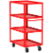 4 Shelf Utility Cart with Lip, 24 x 36 x 56 Inch Size, Red, Mold On Caster