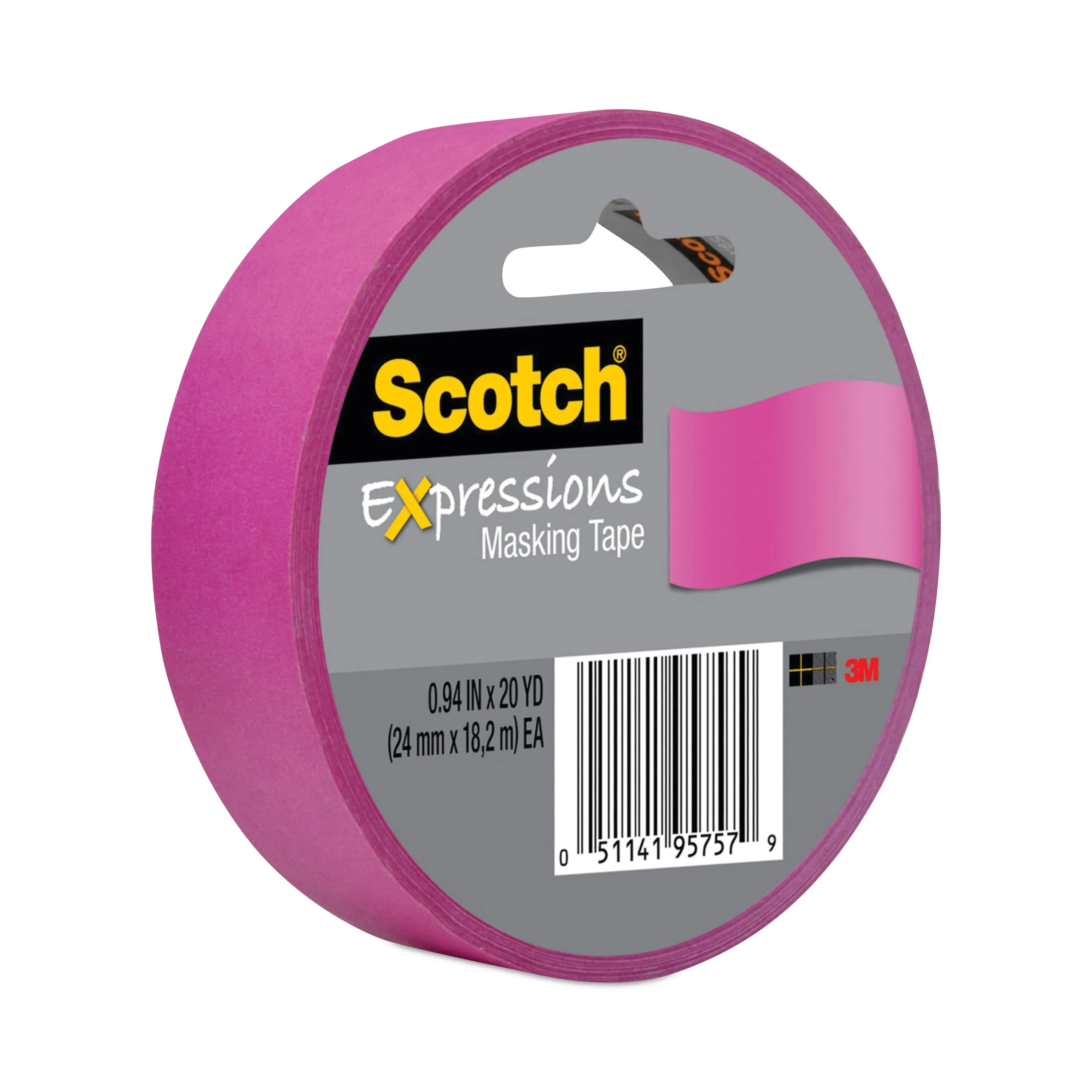 Expressions Masking Tape, 3 Inch Core, 0.94 Inch x 20 yds, Fuchsia