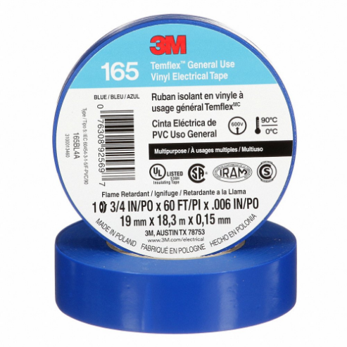 3M 165BL4A Insulating Electrical Tape, 165, Vinyl, 3/4 Inch x 60 ft | CN7WHY 61CF50
