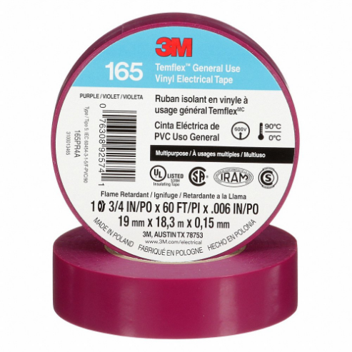 3M 165PR4A Insulating Electrical Tape, 165, Vinyl, 3/4 Inch x 60 ft | CN7WHX 61CF54