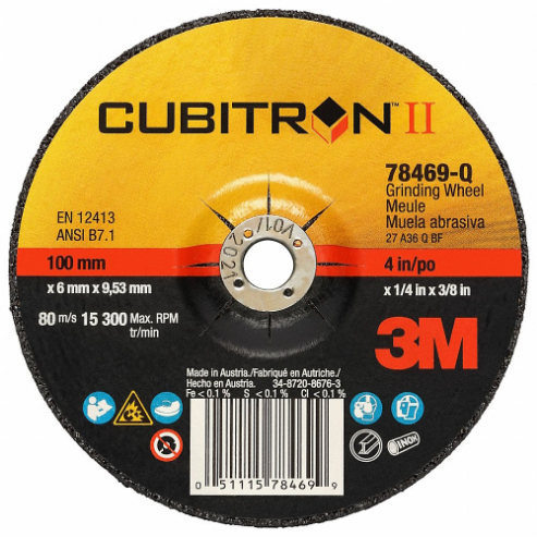 3M DCGW Ceramic Grain Depressed Center Wheel, 4 Inch, 3/8 Inch Arbor Hole Size | CF2NBA 447Z67