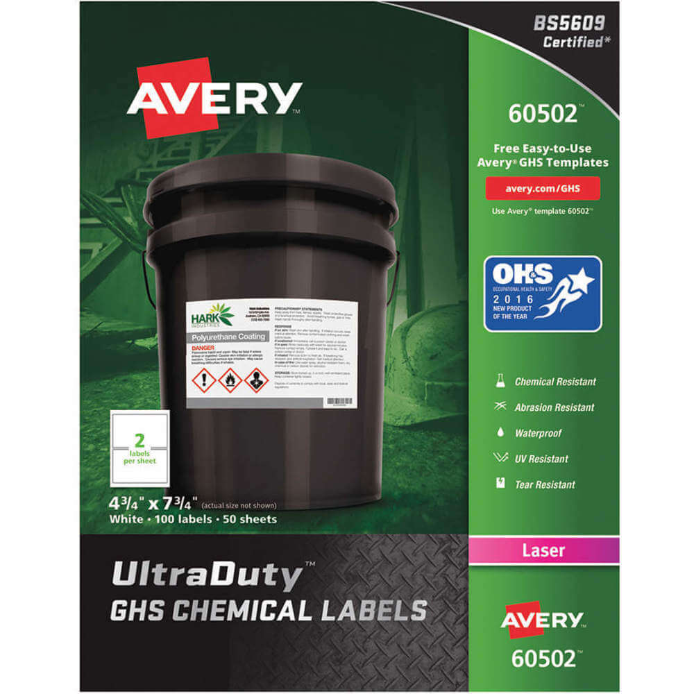 AVERY 60502 GHS Chemical Label, for Laser Printer, Pack of 100 | AH8TBQ 38YV48