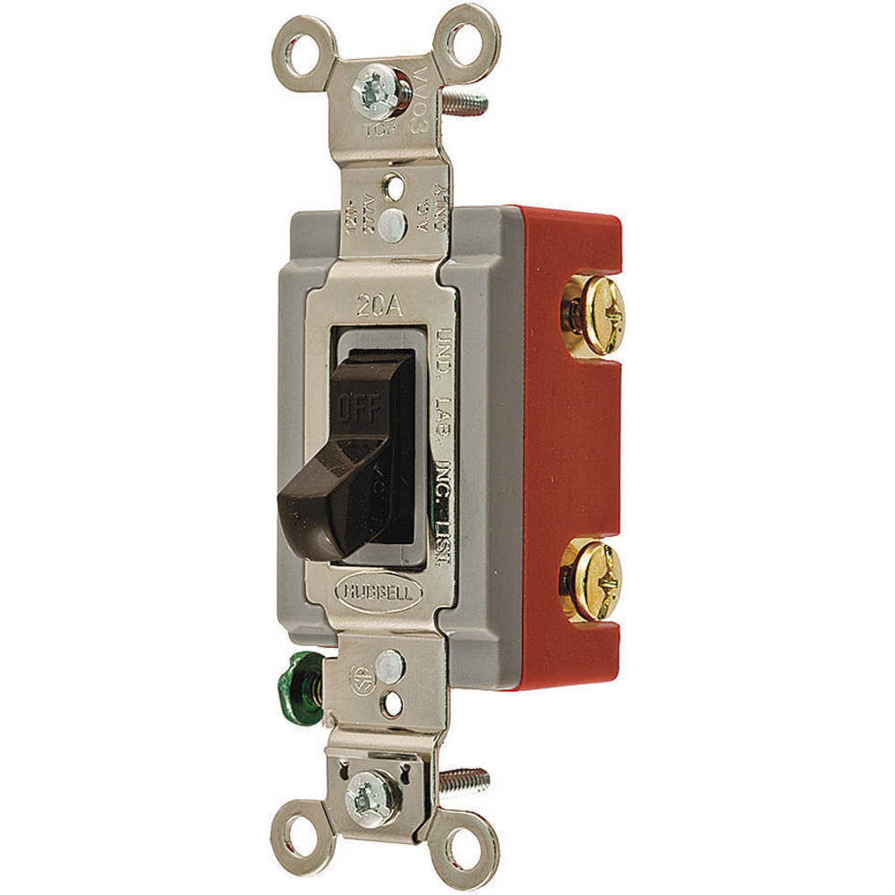 HUBBELL WIRING DEVICE-KELLEMS HBL1221 Toggle Switch, Single Pole, 20A, 120/277VAC, Brown | AB4CWK 1X970