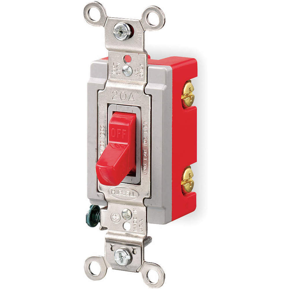 HUBBELL WIRING DEVICE-KELLEMS HBL1221R Toggle Switch, Single Pole, 20A, 120/277VAC, Red | AC8QGT 3D362