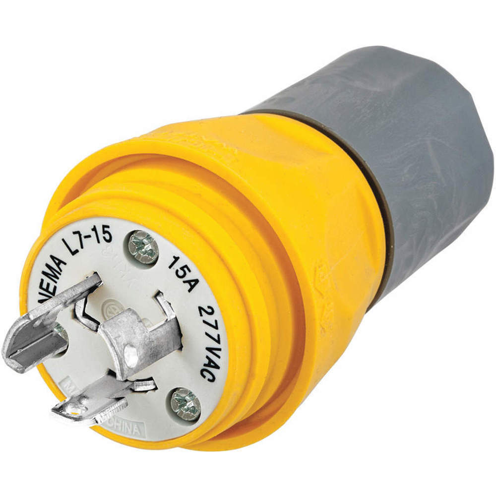 HUBBELL WIRING DEVICE-KELLEMS HBL24W34 Plug, 15A, 277VAC, 2 Pole, 3 Wire, Thermoplastic Elastomer, Yellow | AH8XMB 39AW28