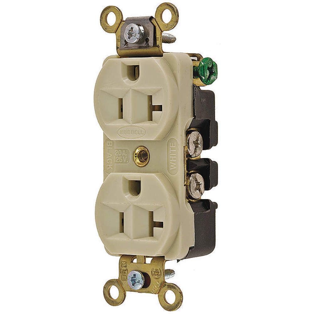 HUBBELL WIRING DEVICE-KELLEMS HBL5352I Straight Receptacle, Duplex, 20A 125V, Ivory, 1 Pk | AD6RNW 4A257