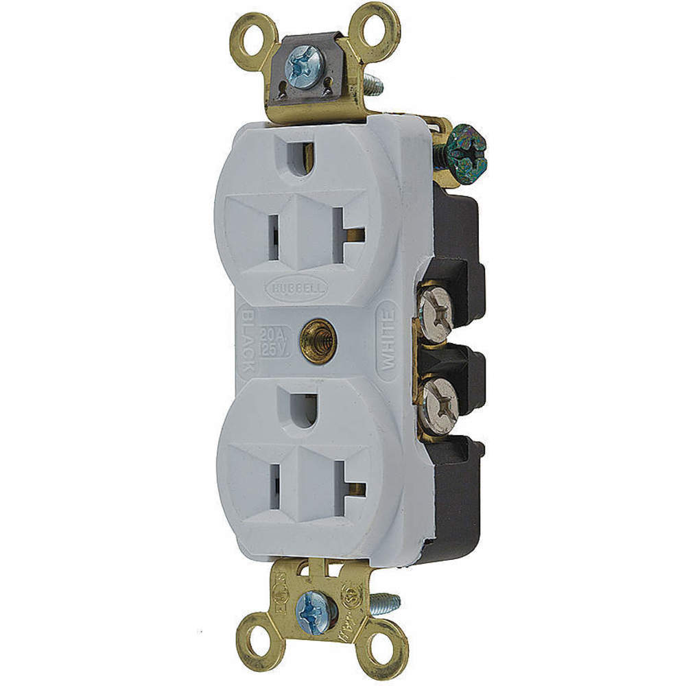 HUBBELL WIRING DEVICE-KELLEMS HBL5352W Straight Receptacle, Duplex, 20A 125V, White, 1 Pk | AC8QBU 3D206