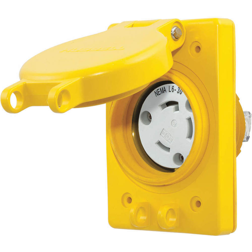 HUBBELL WIRING DEVICE-KELLEMS HBL69W48 Receptacle, Watertight, 30A, 250V, 2 Pole, 3 Wire, Yellow | AH8XNY 39AW71