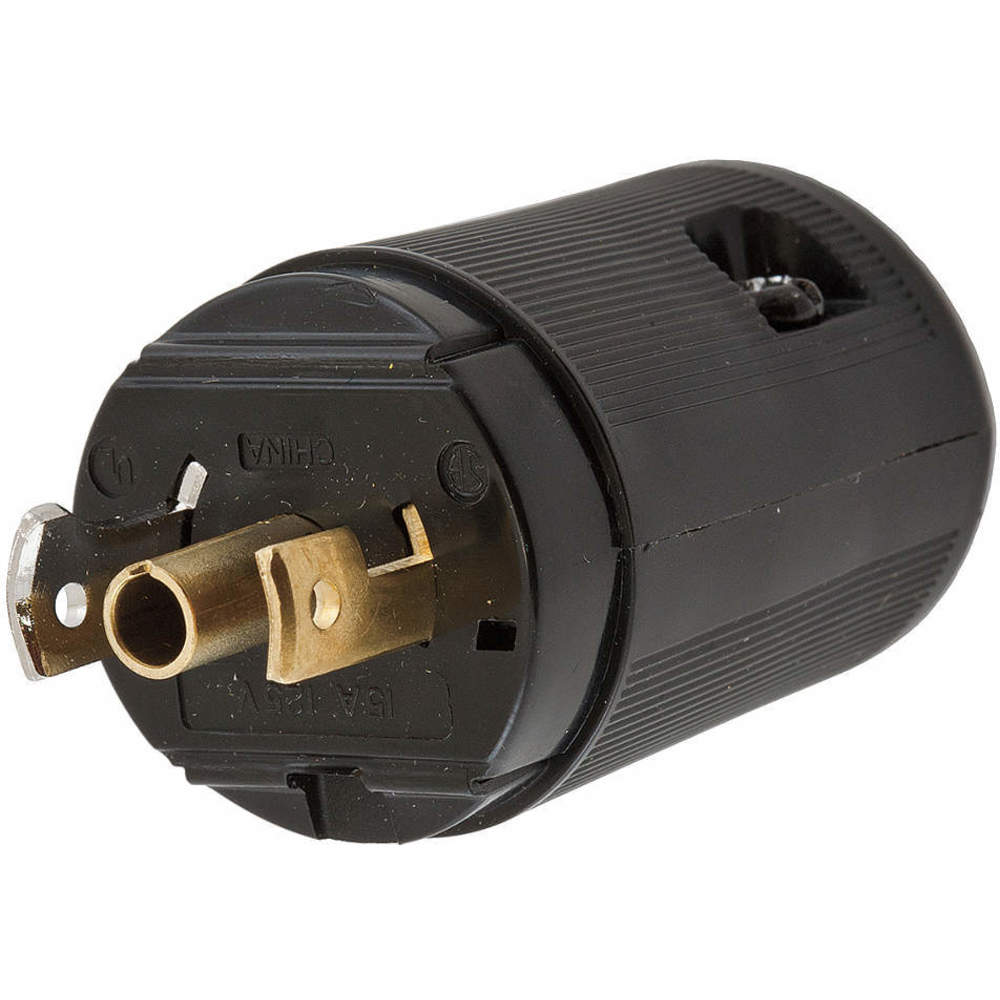HUBBELL WIRING DEVICE-KELLEMS HBL7594V Male Plug, 15A, 125VAC, 2-Pole, 3-Wire Grounding, Black | AE7YYT 6C146
