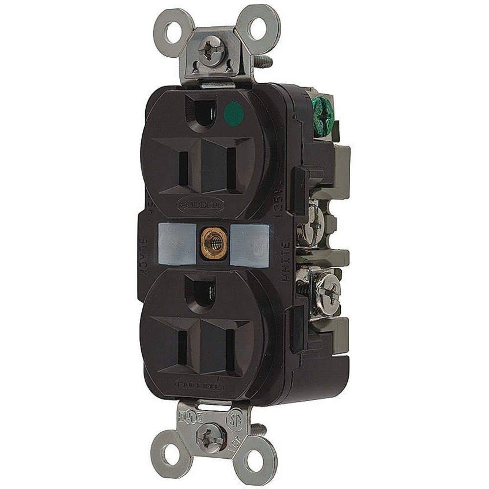 HUBBELL WIRING DEVICE-KELLEMS HBL8200 Receptacle, Duplex, 2-Pole, 3-Wire Grounding, 15A, 125V, Brown | AB4DPT 1XC01