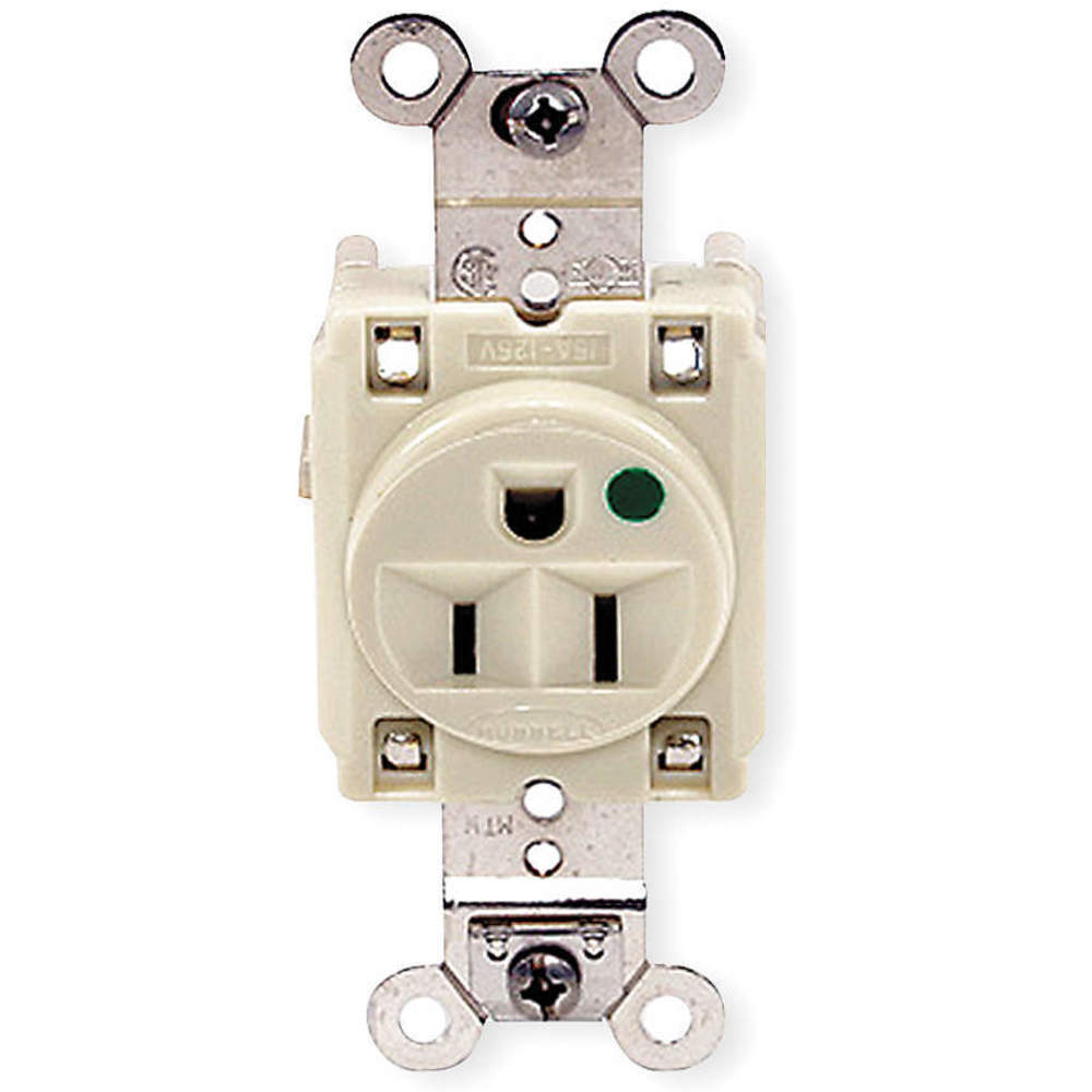 HUBBELL WIRING DEVICE-KELLEMS HBL8210I Receptacle, Single, 2-Pole, 3-Wire Grounding, 15A, 125V, Ivory | AC8QEW 3D286