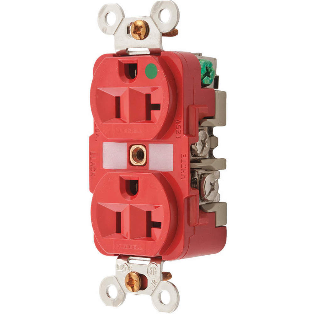 HUBBELL WIRING DEVICE-KELLEMS HBL8300RMRI Receptacle, Duplex, 20A, 125V, 2-Pole, 3-Wire Grounding, Red | AA7UZX 16R066
