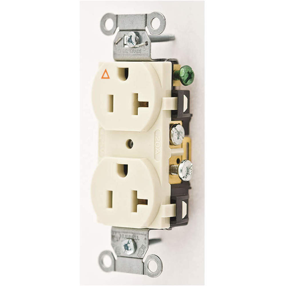HUBBELL WIRING DEVICE-KELLEMS IG5352LA Straight Receptacle, Duplex, 20A 125V, Light Almond, Back And Side Wired, 1 Pk | AD7PKB 4FTY7