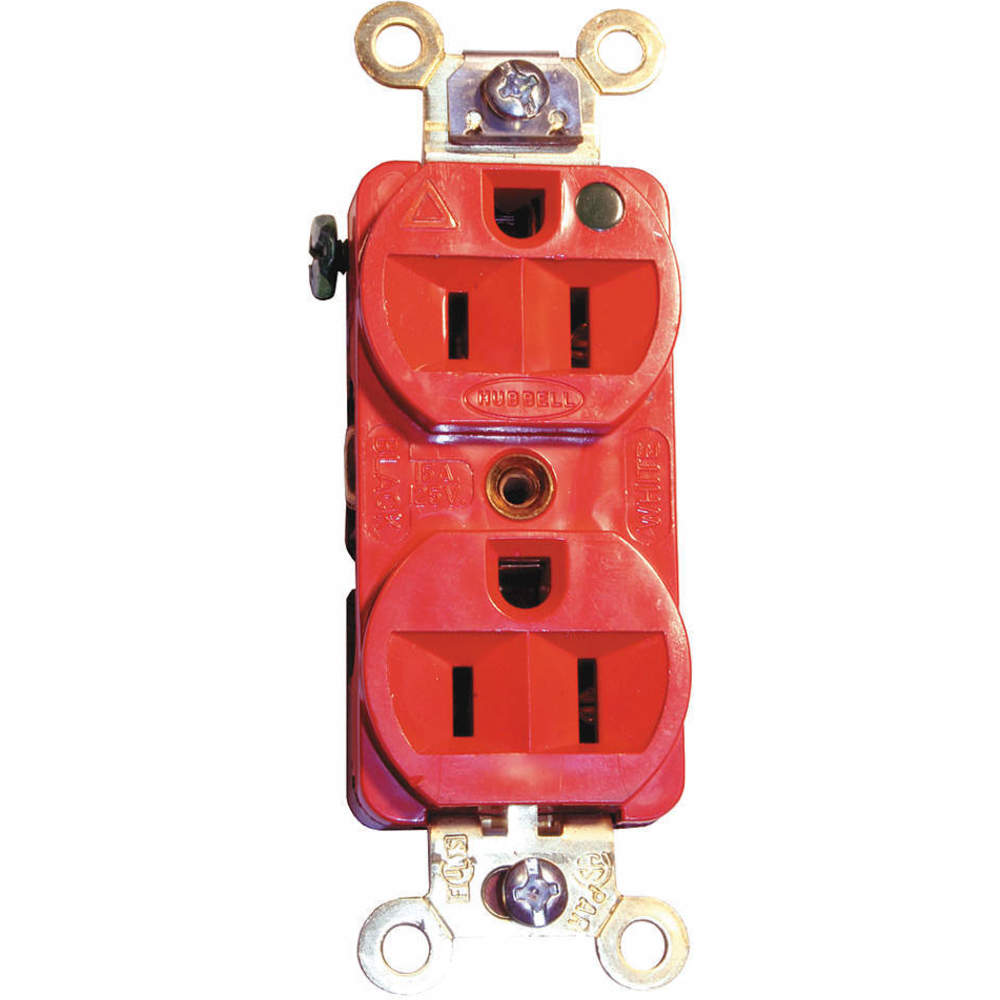 HUBBELL WIRING DEVICE-KELLEMS IG8200R Receptacle, Duplex, 2-Pole, 3-Wire Grounding, 15A, 125V, Red | AC2MJY 2LBY5
