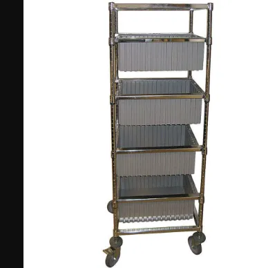 Mobile Bin Cart 48 x 24 With 4 Gray Bins