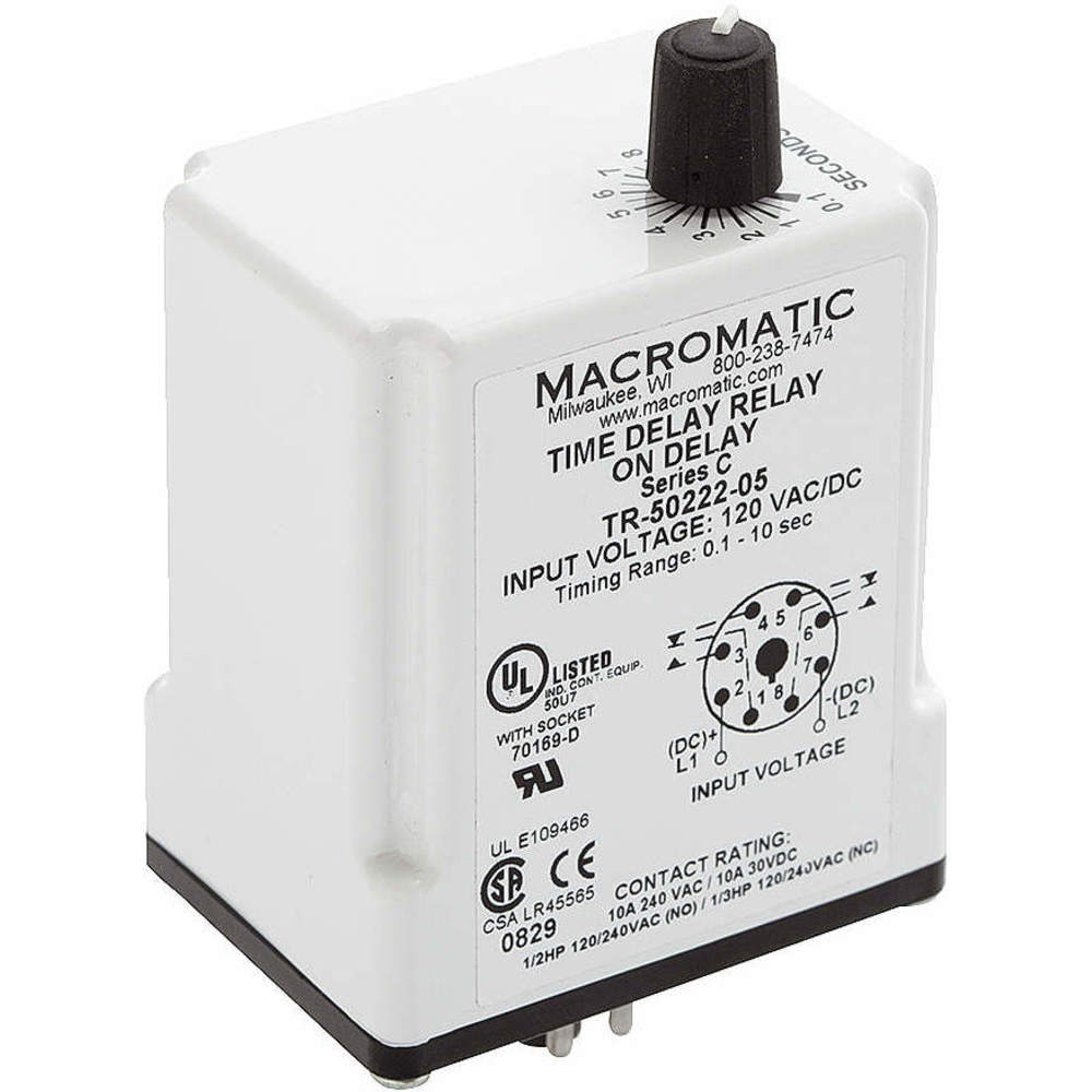 MACROMATIC TR-50522-12 Timer Relay, 5 Min., 8 Pin, 10A, 120V AC/DC | AB7KKB 23NU95