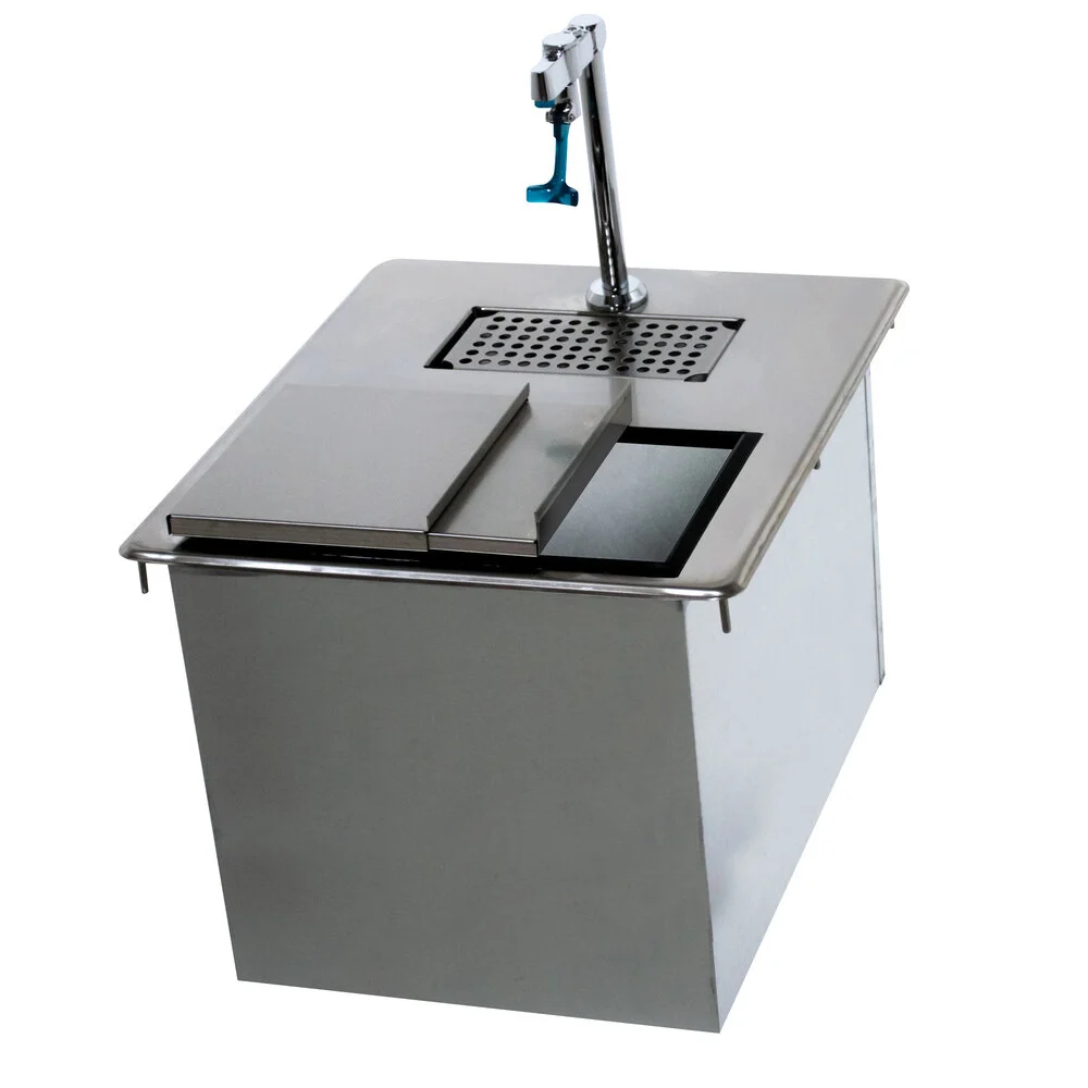 Water Station with Ice Bin, 18 x 21 1/4 Inch Size, Stainless Steel