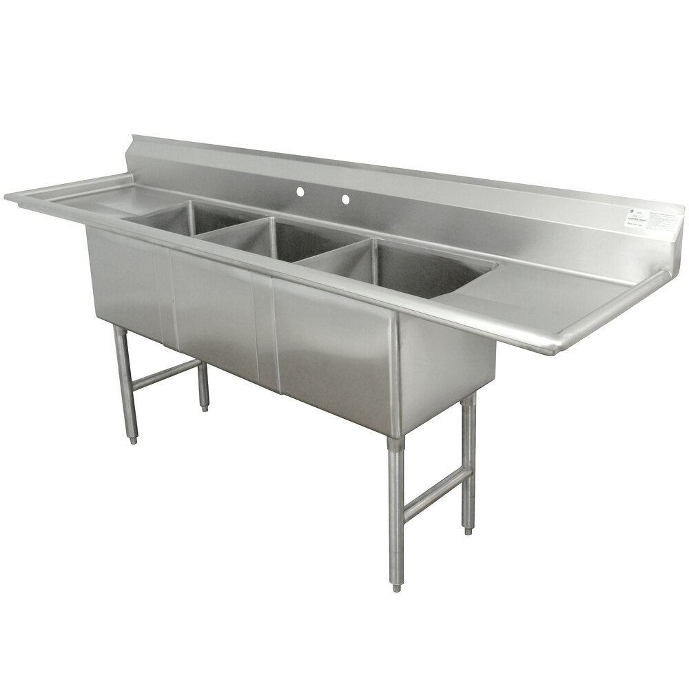 ADVANCE TABCO FC-3-1620-36RL Fabricated Sink, 3-Cpt., 36 Inch R And L Drainboards, Size 16 X 20 X 14 Inch, 16 Ga 304 Ss | CD7TRE
