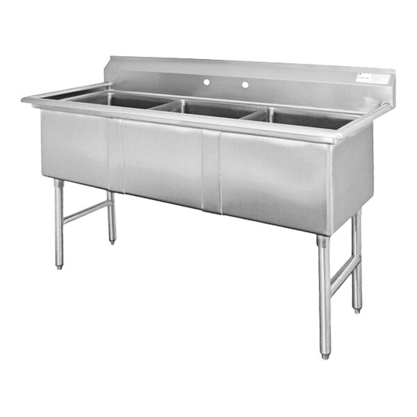 ADVANCE TABCO FC-3-1818 Fabricated Sink, 3-Cpt., No Drainboard, Size 18 X 18 X 14 Inch, 16 Ga 304 Ss | CD7TRF