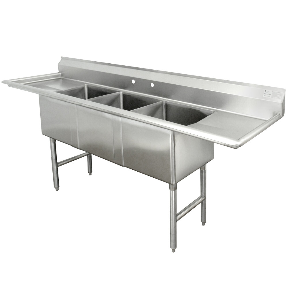 ADVANCE TABCO FC-3-2030-24RL Fabricated Sink, 3-Cpt., 24 Inch R And L Drainboards, Size 20 X 30 X 14 Inch, 16 Ga 304 Ss | CD7TRY