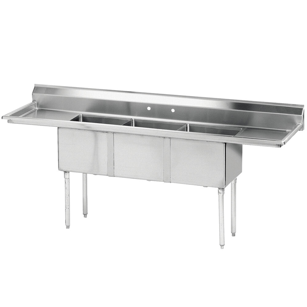 Commercial Sink with 1 Drainboard, 3 Compartment, 29-3/4 x 90 x 42-3/4 Inch Size