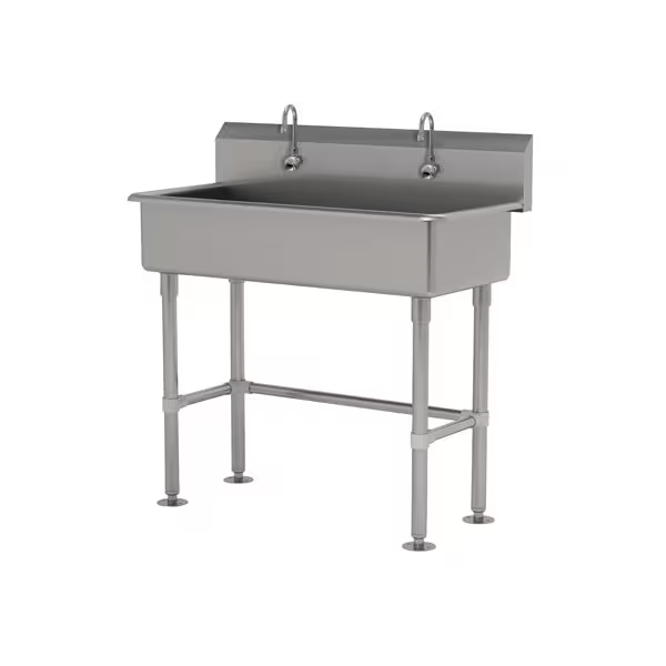 2 Station NSF 14 Ga. 304 SS Floor Mounted Sink - Electric Faucet Incl