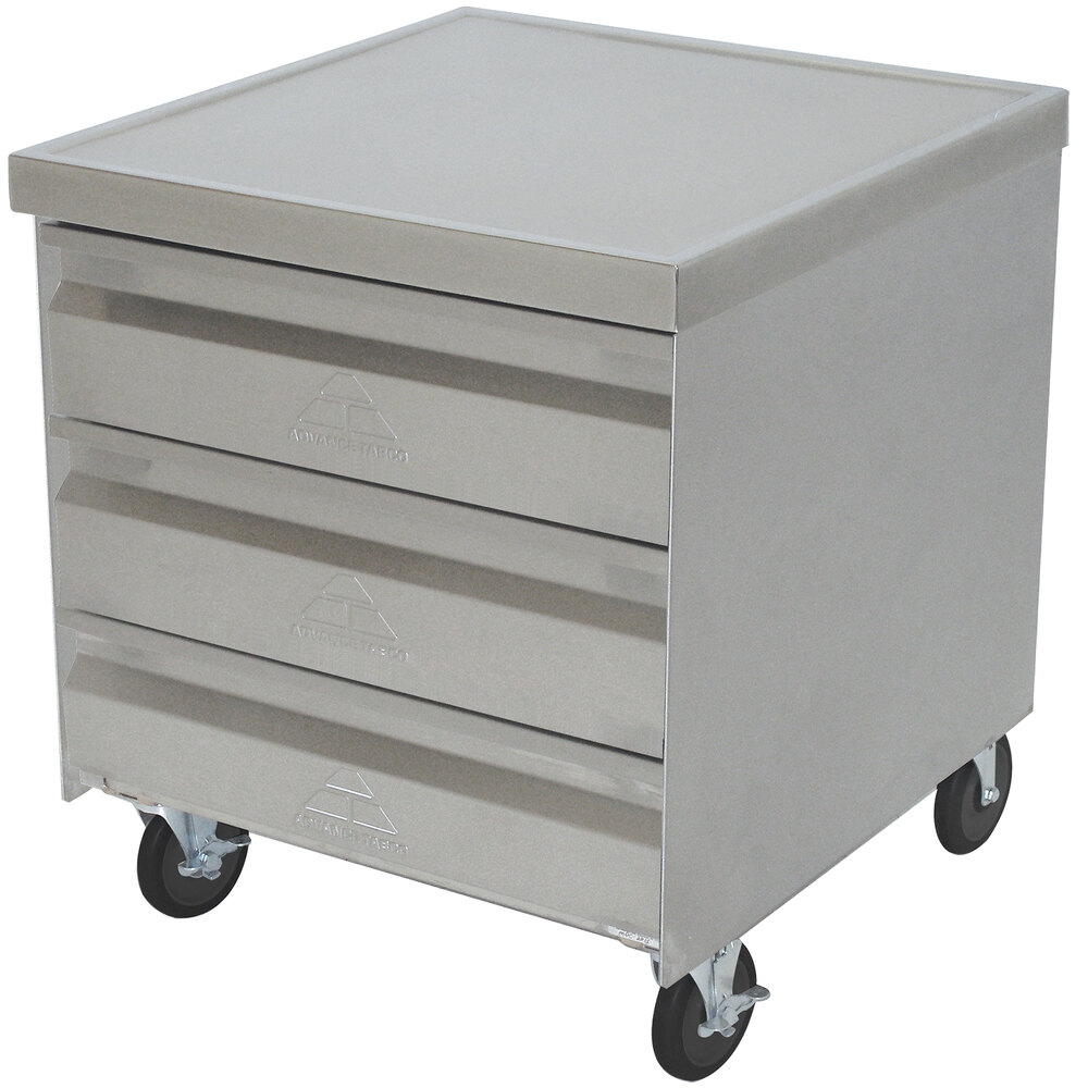 Mobile Drawer Cabinet, 25-1/4 X 25-3/4 X 29-1/2 Inch Size, 3 Drawer Tier