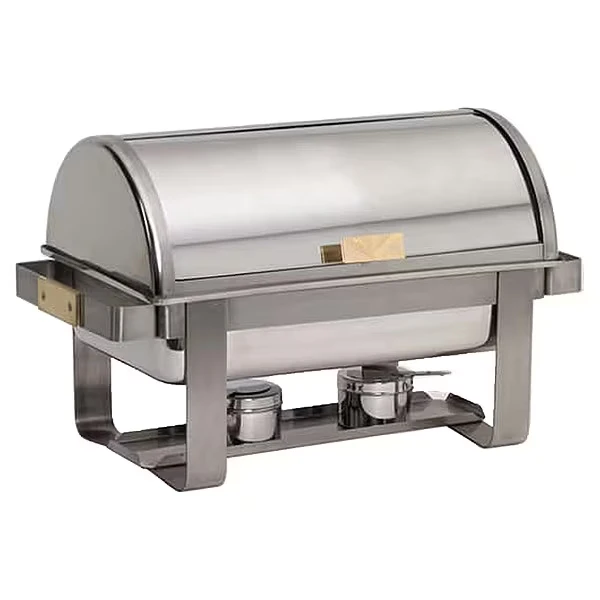 Chafer, Roll Top, Stainless/Brass, 8 qt
