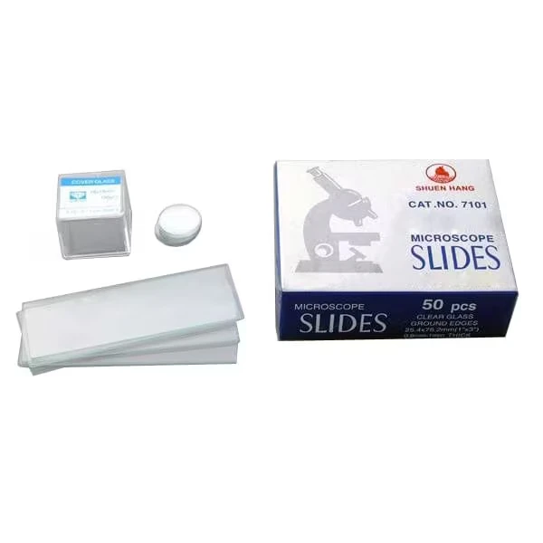 50 Blank Microscope Slides And 100 Circular Cover Slips