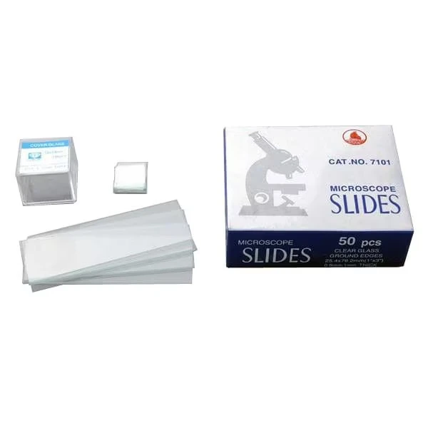 50pc Pre-Cleaned Blank Microscope Slides and 100pc Square Cover Slips