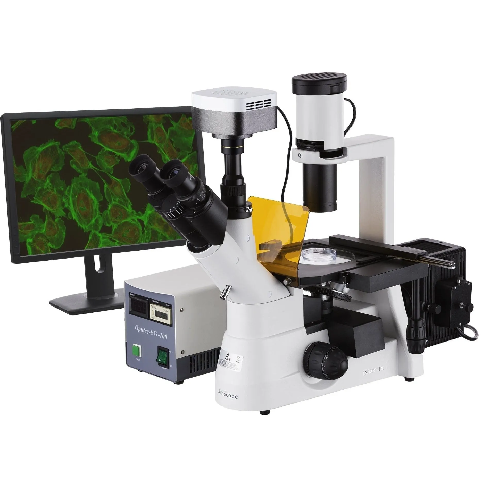 40X-1000X Trinocular Inverted Fluorescence Microscope With Phase-contrast, 5MP CCD Camera