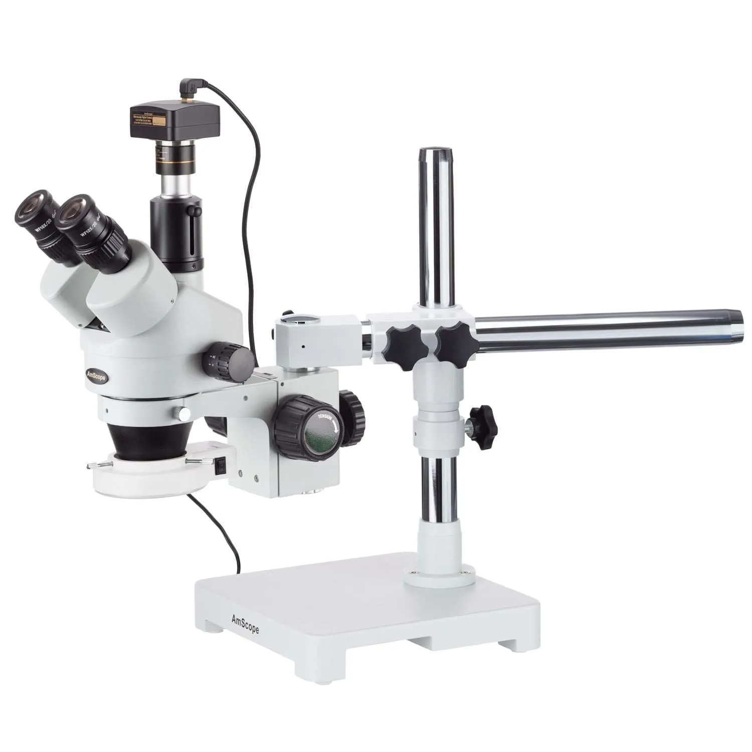 Trinocular LED Boom Stand Stereo Zoom Microscope, 5MP Camera