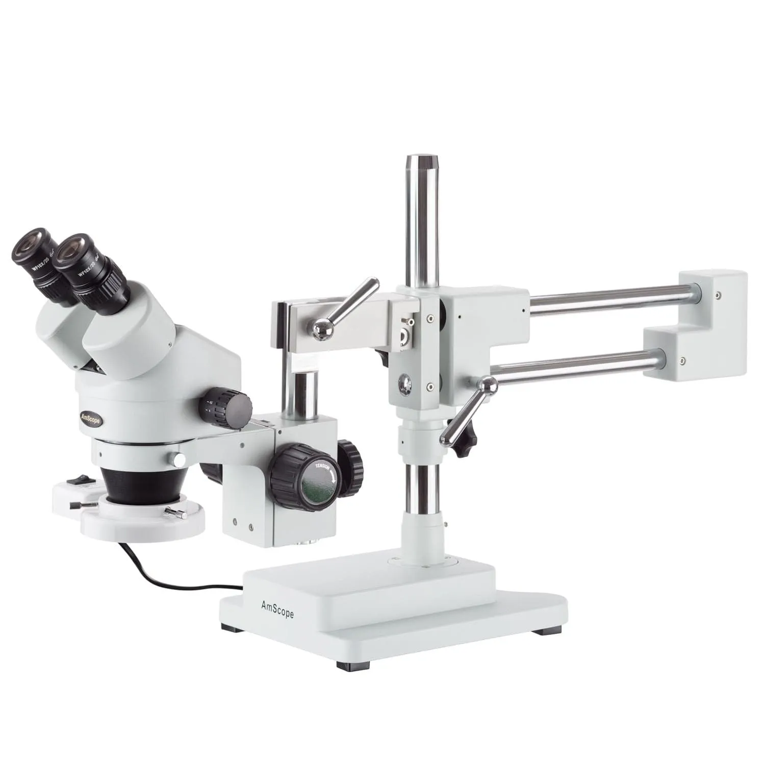3.5X-90X Binocular Boom-Arm Stereo Microscope, Fluorescent Ring Light