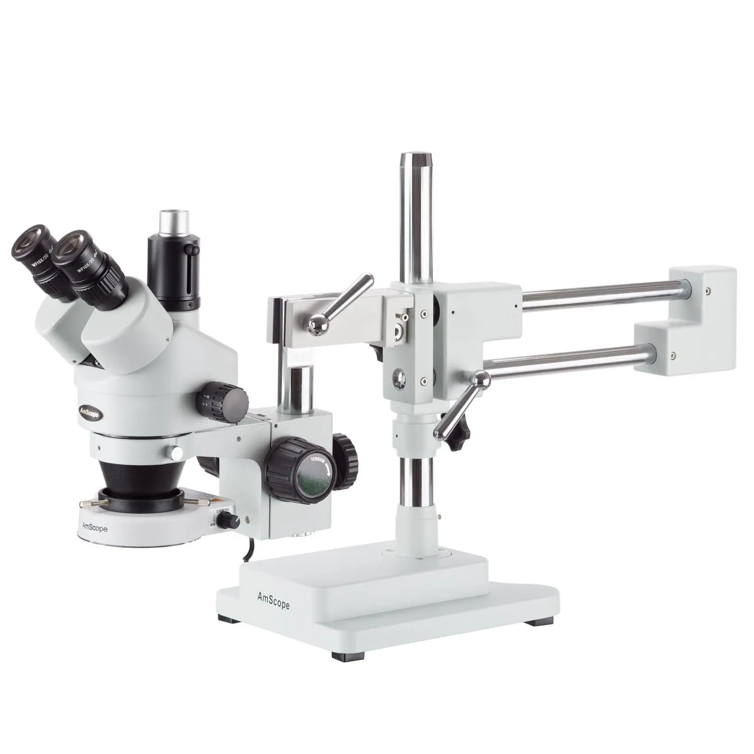 3.5X-45X Trinocular Boom-Arm Stereo Microscope, 80-LED Ring Light