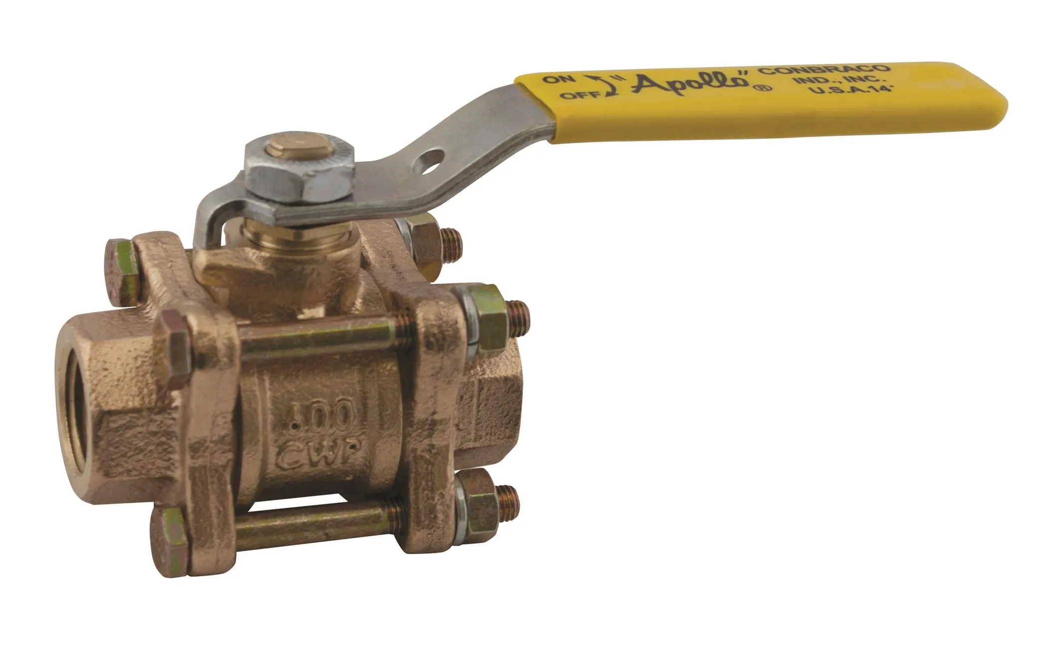 Ball Valve, 1 Inch NPT, 3 Pieces, Bronze, 2-1/4 Inch Locking