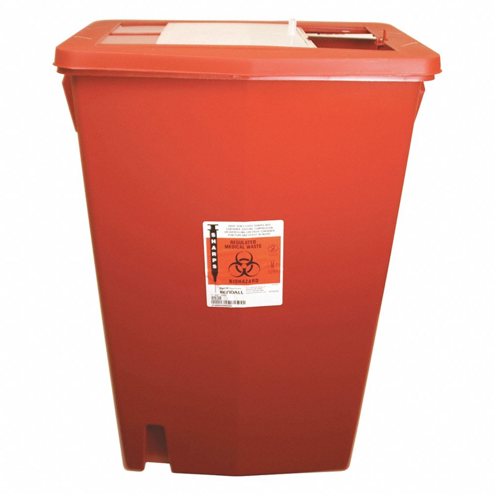 Sharps Container, Sharps Container, 18 gal Capacity, Red, Sliding, 26 Inch Ht