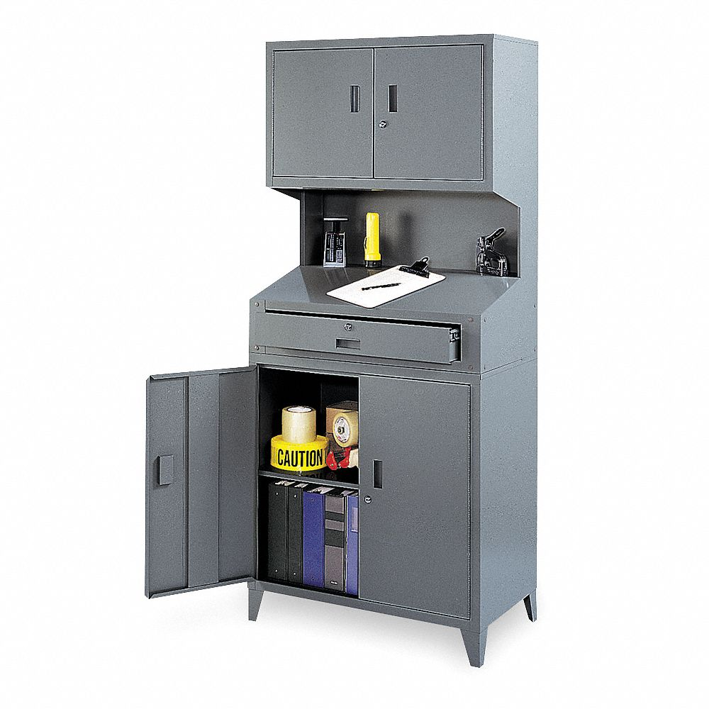 Shop Desk, Cabinet/Hutch Desk, 31 1/2 x 21 x 72 1/2 Inch, 1 Drawers, 1 Shelves