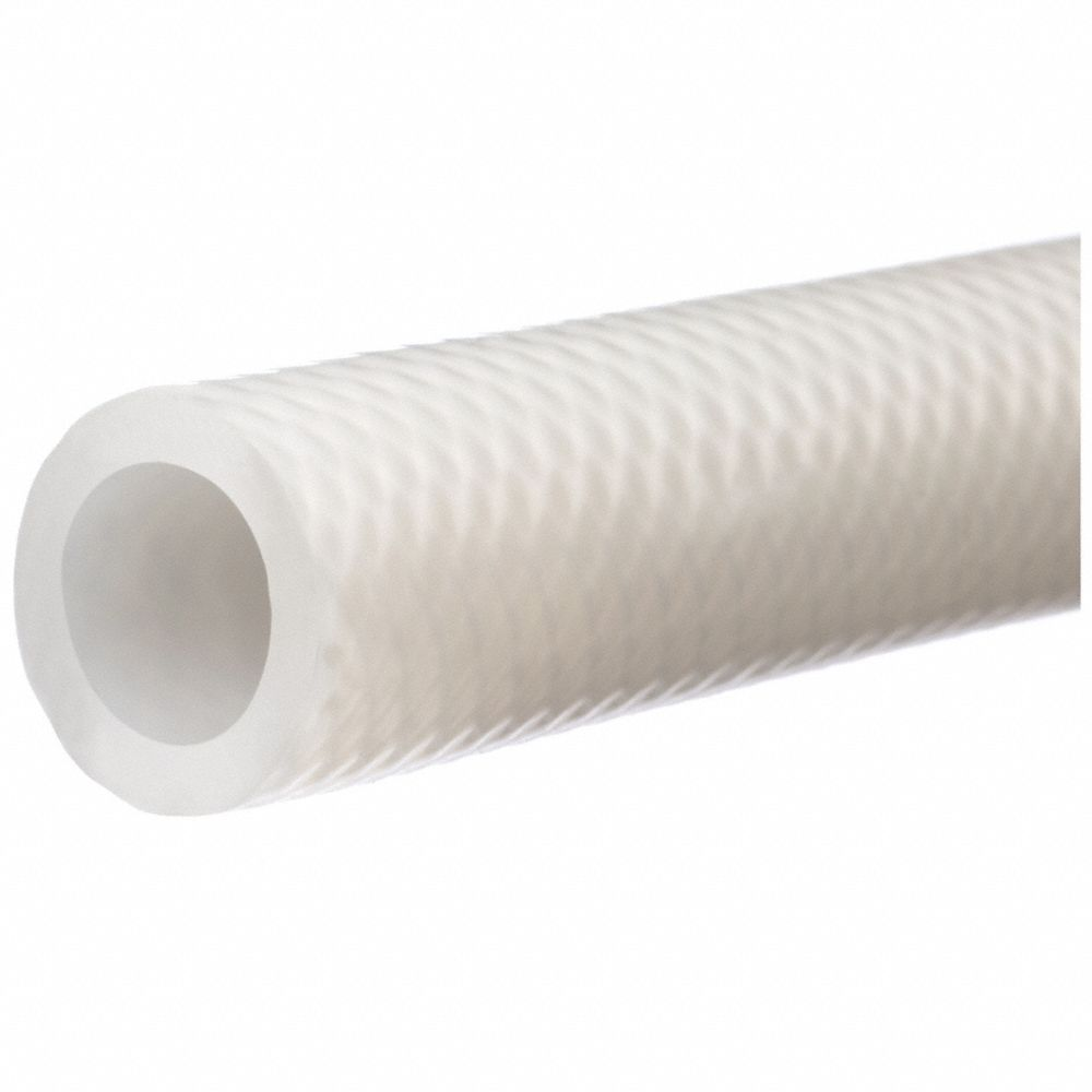 Tubing, Silicone, 1/4 Inch ID, 1/2 Inch OD, 2 ft Lg, Clear, Polyester Braid