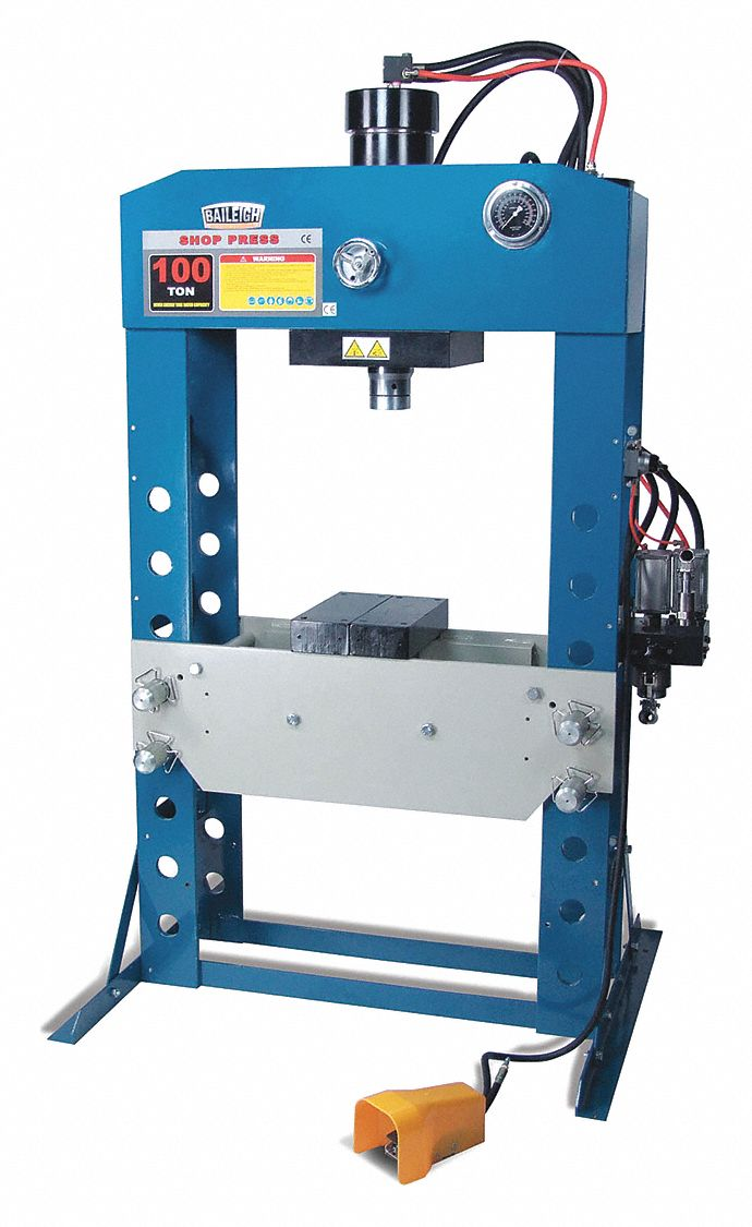 BAILEIGH INDUSTRIAL HSP-100A Hydraulic Press, Air Pump, H-Frame Frame, 100 ton Frame Capacity, 11.8 Inch Size Stroke | CN9AWG 31XV06