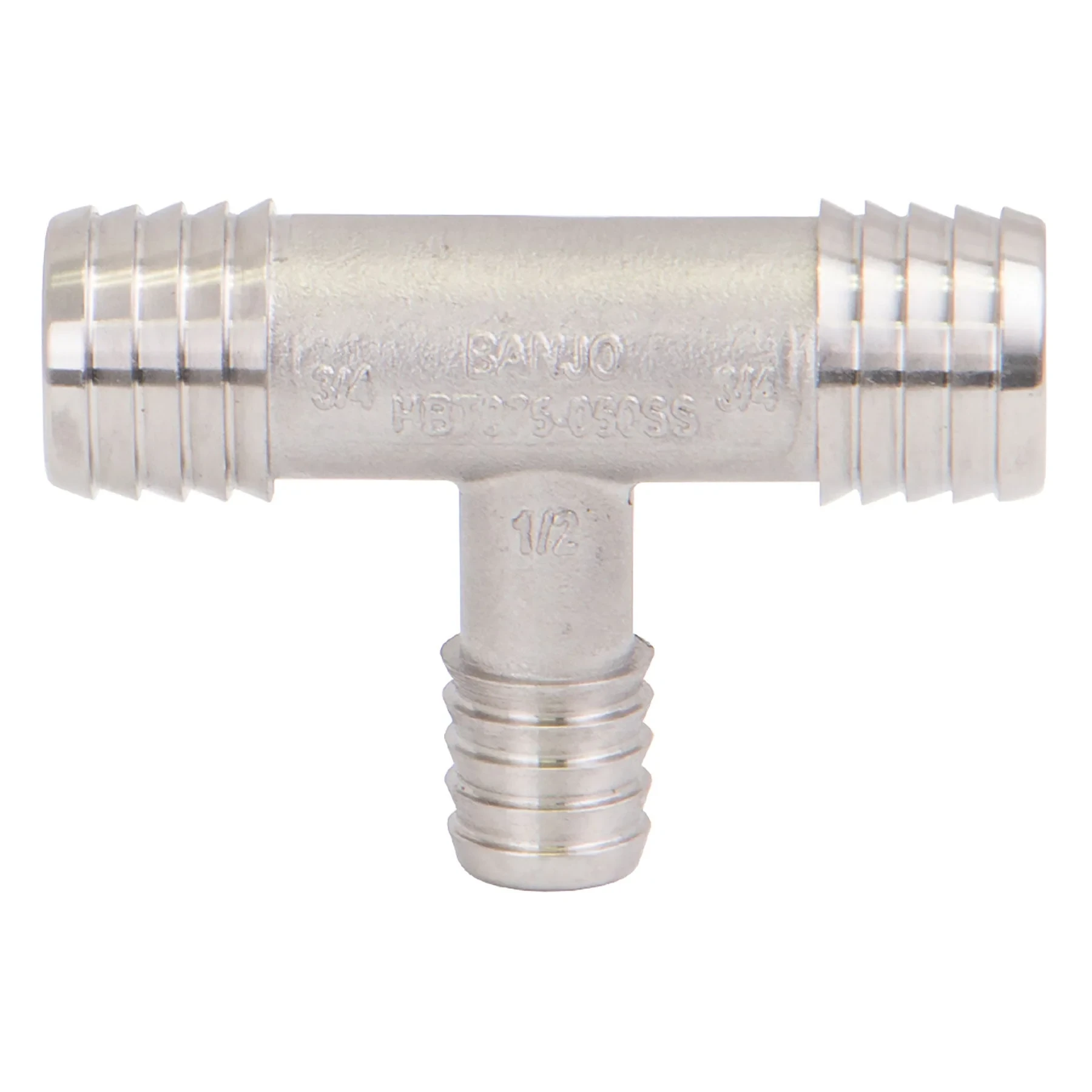 BANJO FITTINGS HBT075-050SS Hose Barb, 3/4 x 3/4 x 1/2 Inch, Stainless Steel | BW9AHW