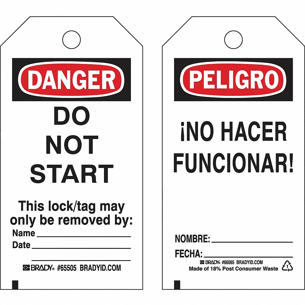 BRADY 133544 Lockout Tag, Peligro/Danger, Do Not Remove Tag, Paper, Date/Fecha/Name/Nombre | CP2FMM 489M50