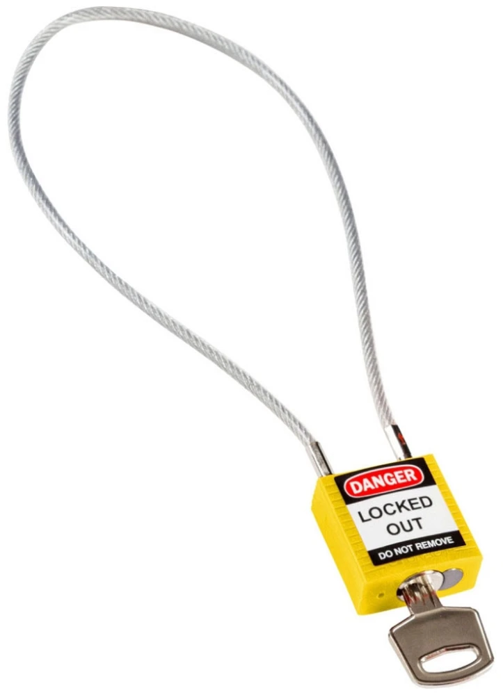 Cable Safety Padlock With Label, 8 Inch Height Clearance Steel Cable, Yellow