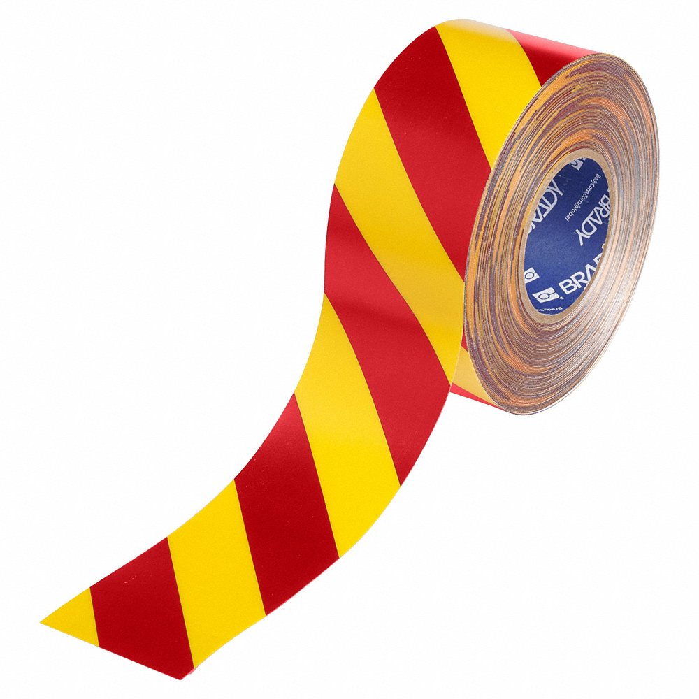 Floor Marking Tape, Striped, Red/Yellow, 3 Inch x 100 ft, 22 mil Tape Thick